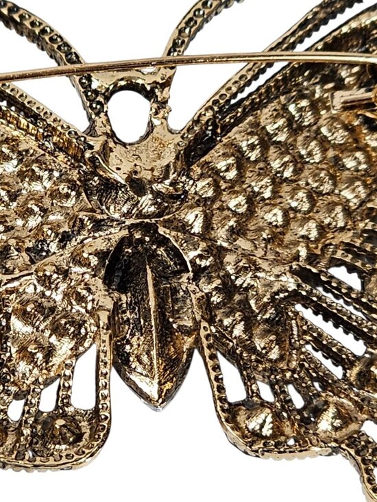 Rhinestone Butterfly Brooch Pin Gold Tone Pink Blue Purple Sparkle VTG - Picture 5 of 7